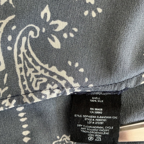 NEW Theory Sopheena Bandana 100% Silk Maxi Skirt In Navy Ivory *damage* - Picture 12 of 15